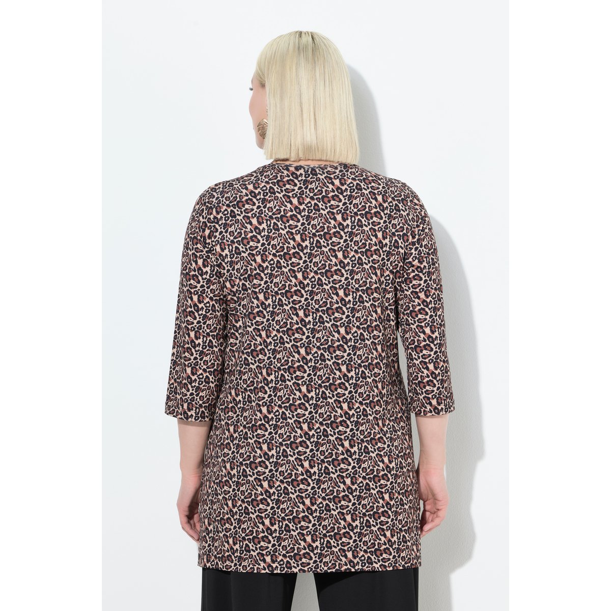 T-shirt long décolleté rond et manches 3/4 noir, ULLA POPKEN