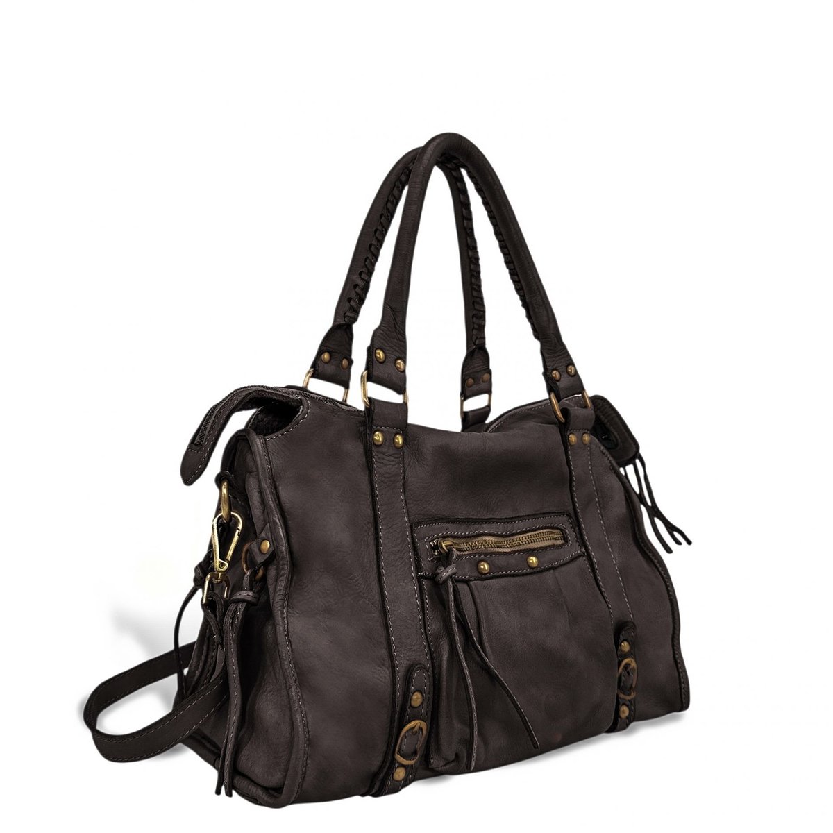 Sac à main en cuir italien MISS STORM chocolat, OH MY BAG