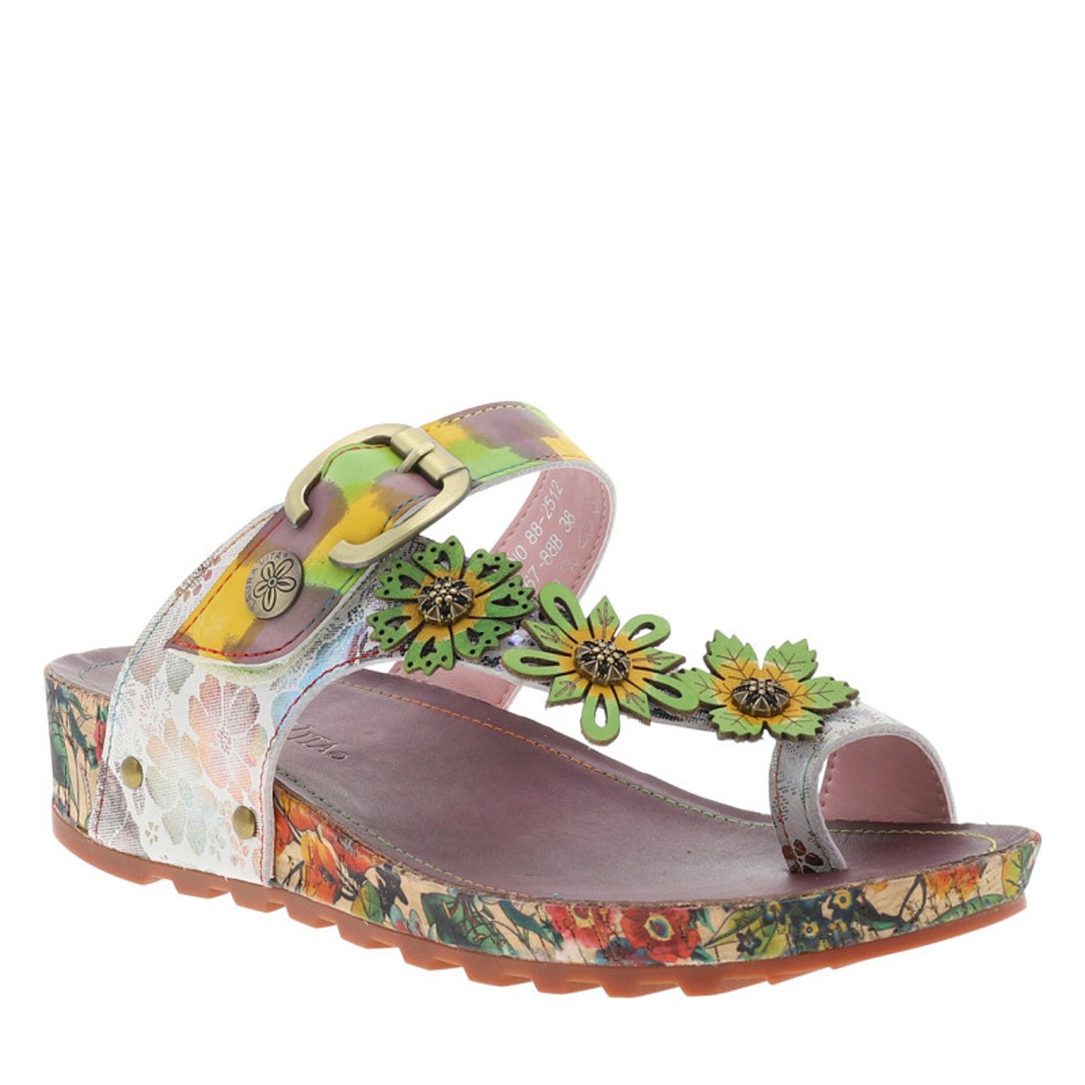 Mules en cuir multicolores à semelle plate avec une bande auto-agrippante multicolore, LAURA VITA