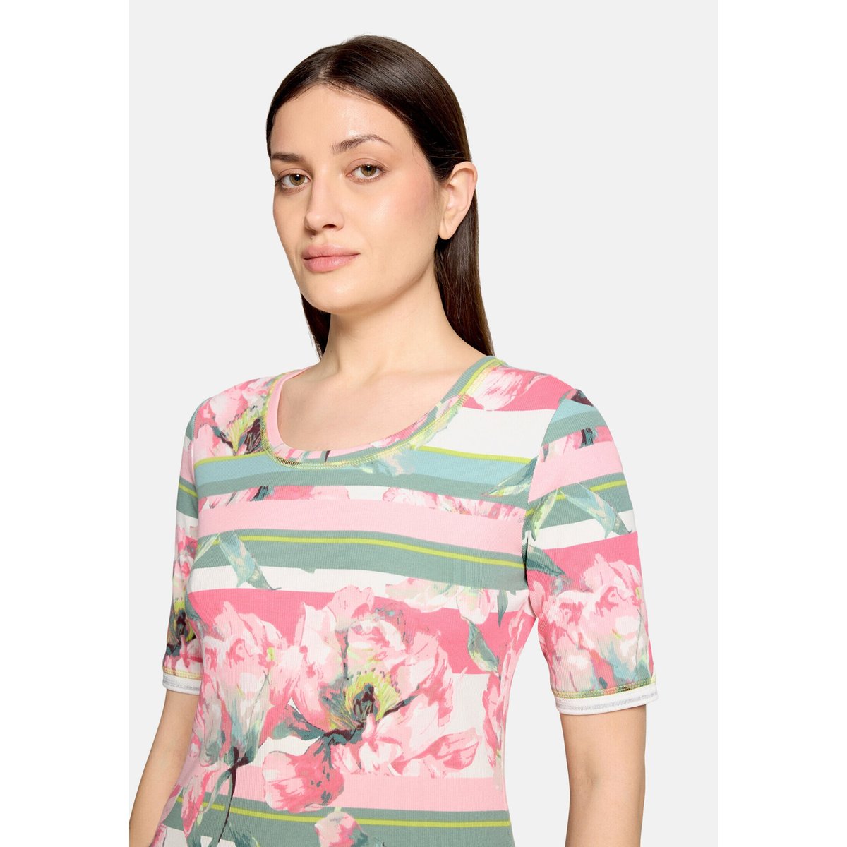 T-shirt basique de texture côtelée rosé/cream, BETTY BARCLAY