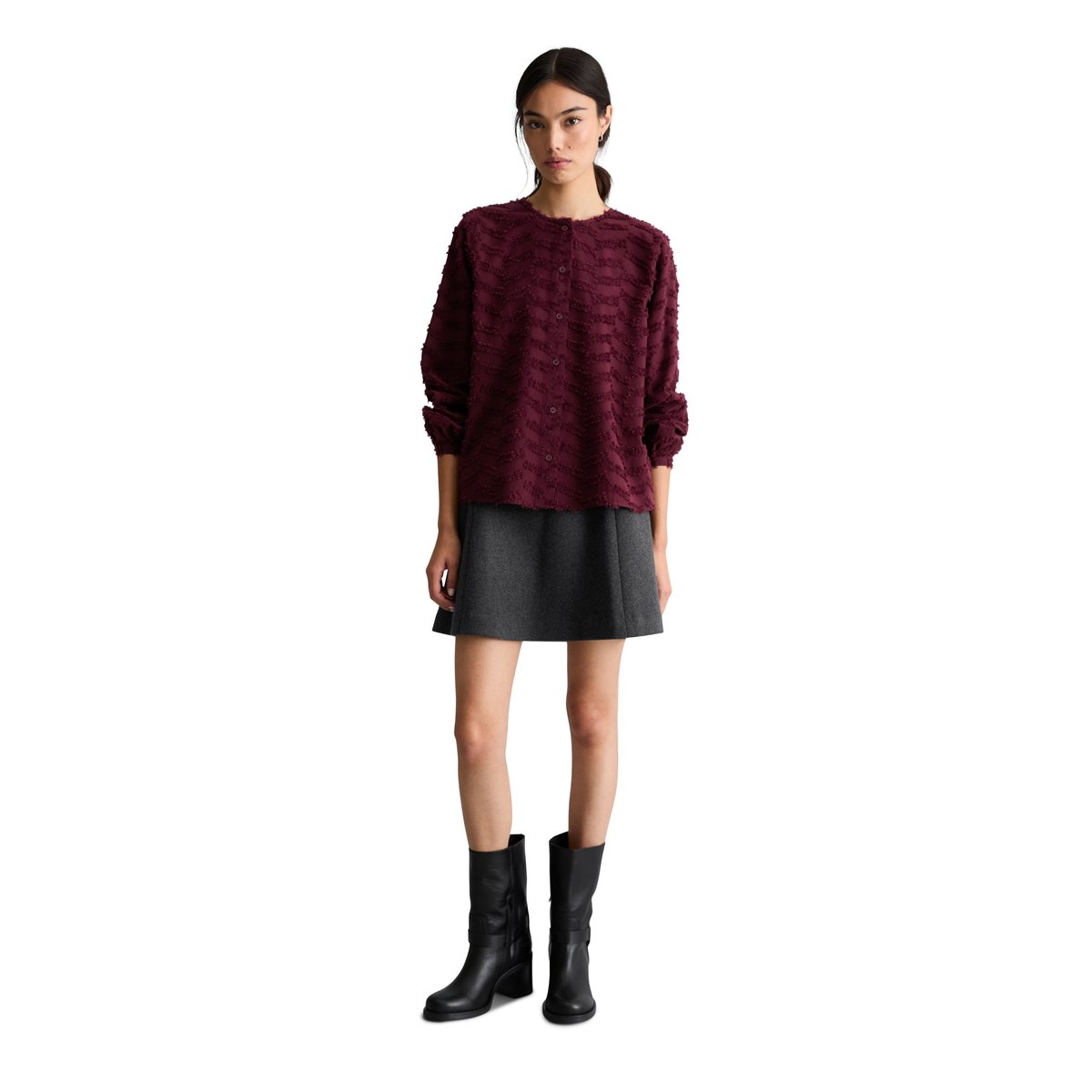 Blouse relaxed en fil de coton Coupé rouge foncé, MARC O’POLO DENIM