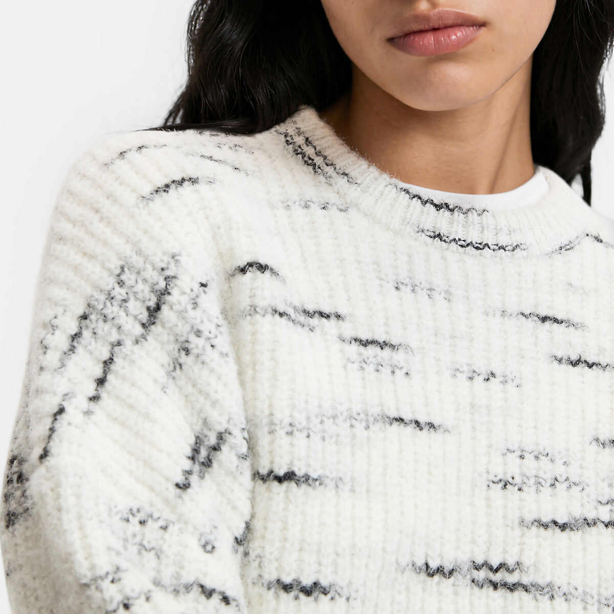 Pull oversize, col rond, effet flammé ecru chiné, LA REDOUTE COLLECTIONS