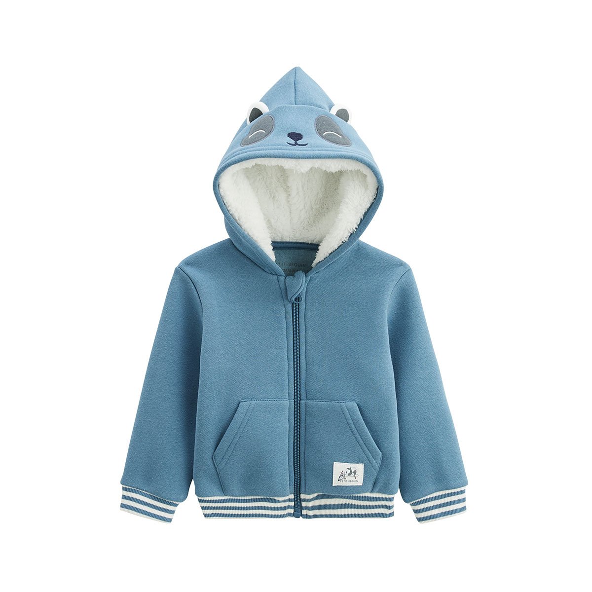 Sweat à capuche zippé enfant en molleton Tao bleu, PETIT BEGUIN
