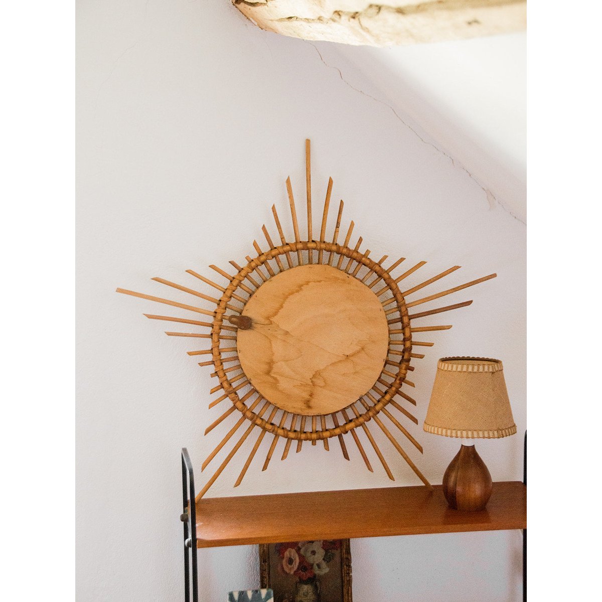 Miroir soleil en rotin Igor N°720 - Bon état bois, DEBONGOUT