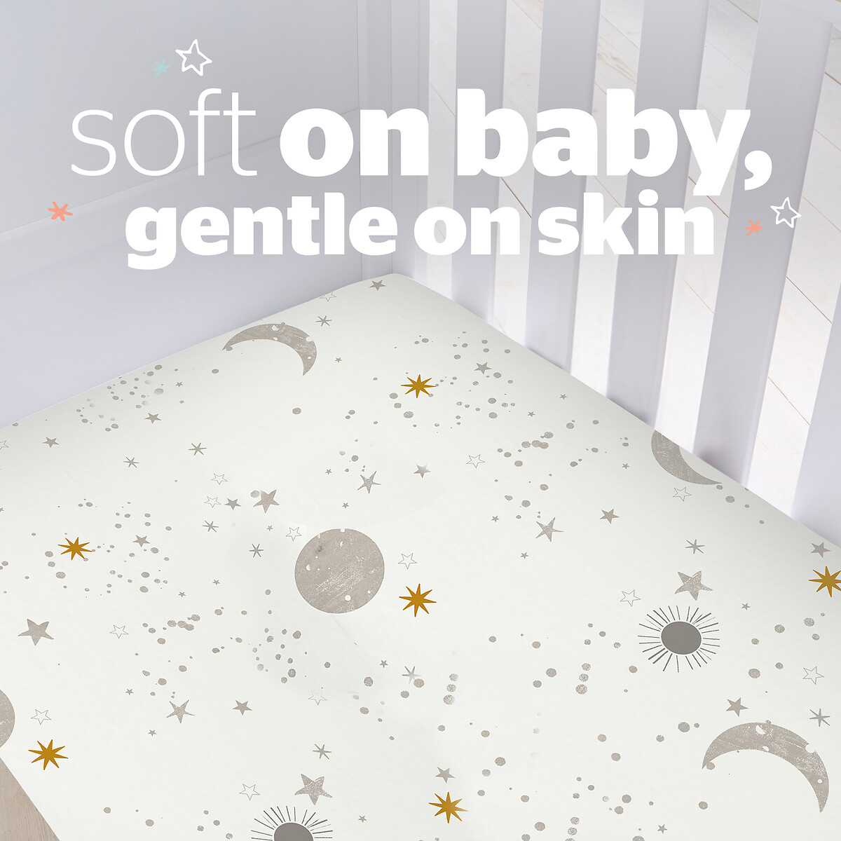 Safe Nights Celestial Moon and Stars Cot Fitted Sheet 2 Pack natural, SILENTNIGHT