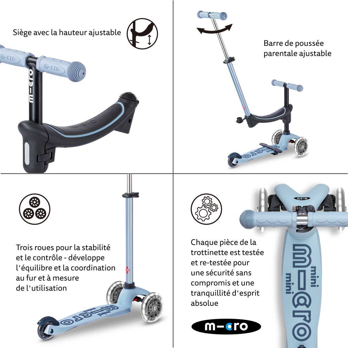 Micro Mini2Grow 2.0 LED - Ardoise bleu, MICRO MOBILITY