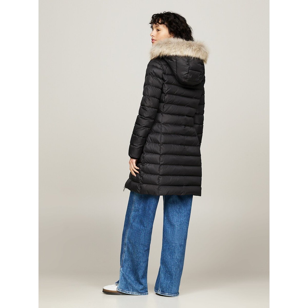 Doudoune longue zippée à capuche noir, TOMMY JEANS