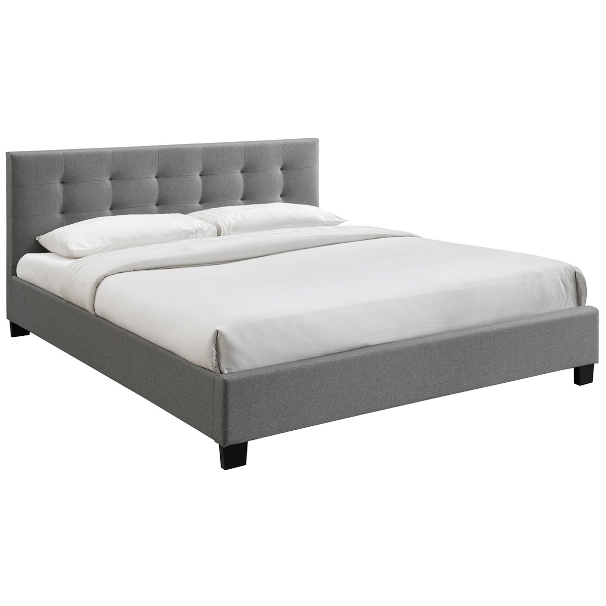 Lit 2 places 180x200 cm en tissu gris capitonné MARQUISE gris, MILIBOO
