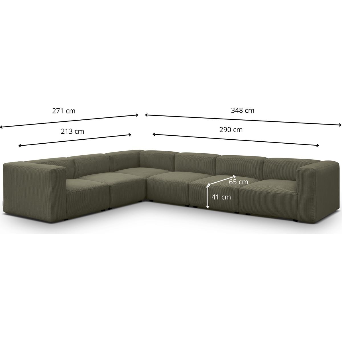 Canapé d'angle modulable réversible 8 places en velours côtelé - MODULO vert kaki, HOMIFAB