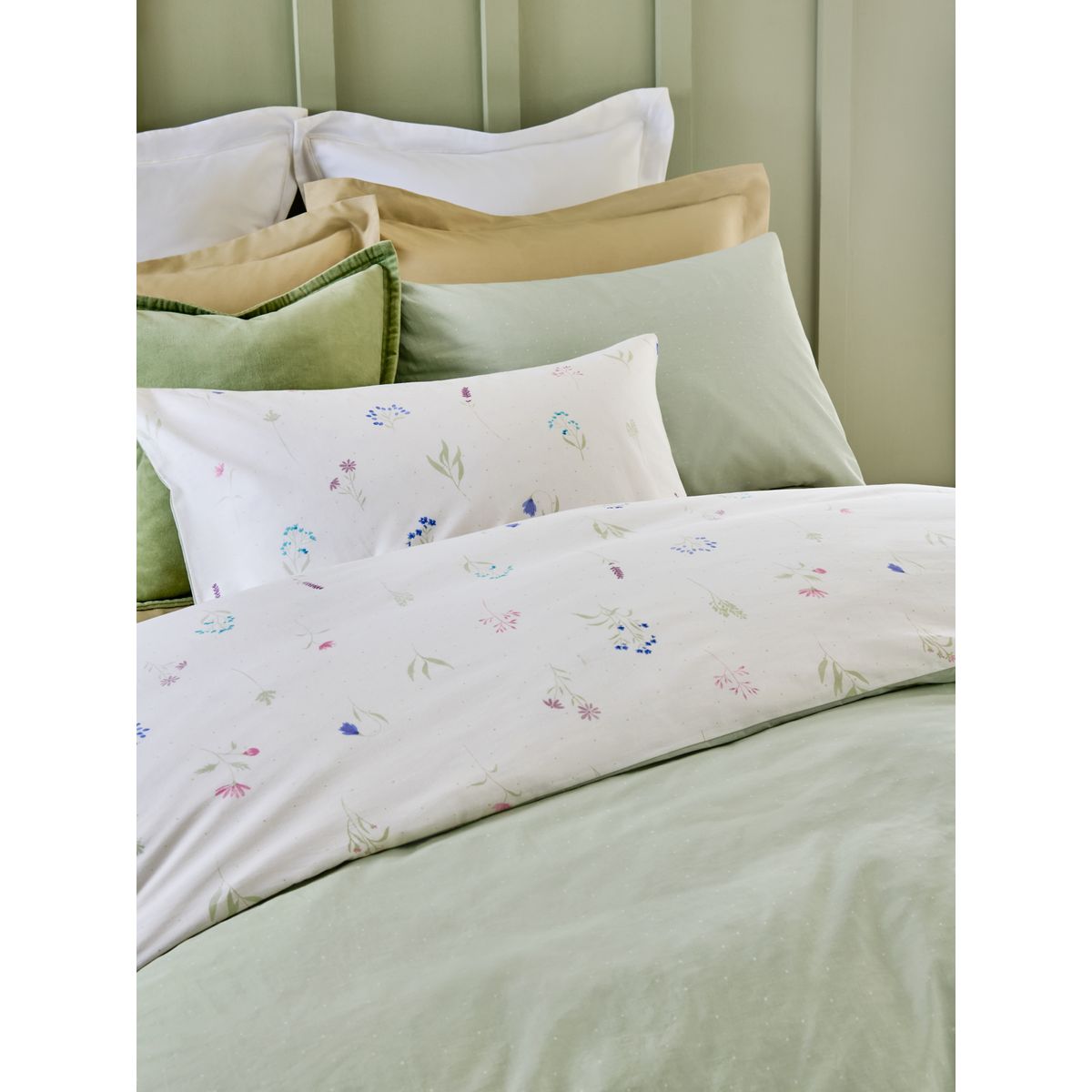 Parure housse de couette coton réversible floral de sauge verte, NEXT