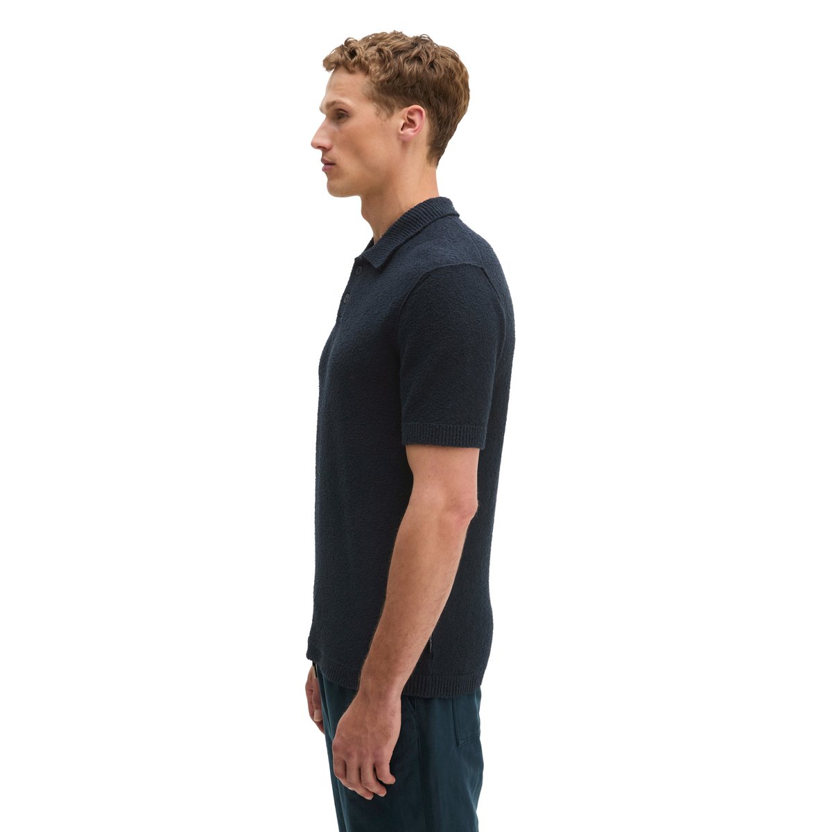 Polo en bouclette régulier en doux mélange de coton bio bleu foncé, MARC O'POLO