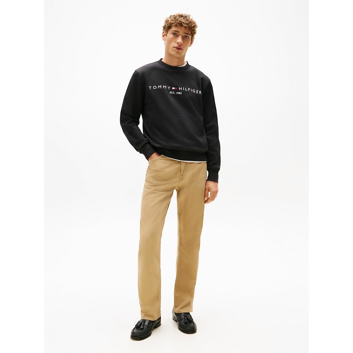 Sweat col rond Tommy Logo noir, TOMMY HILFIGER