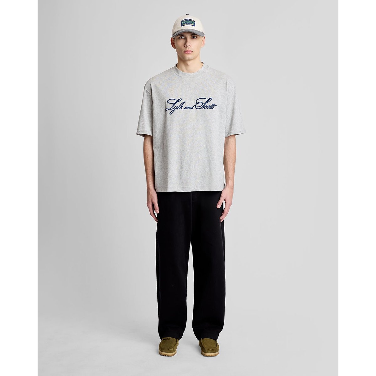 T-shirt logo script col rond gris archive chiné, LYLE & SCOTT