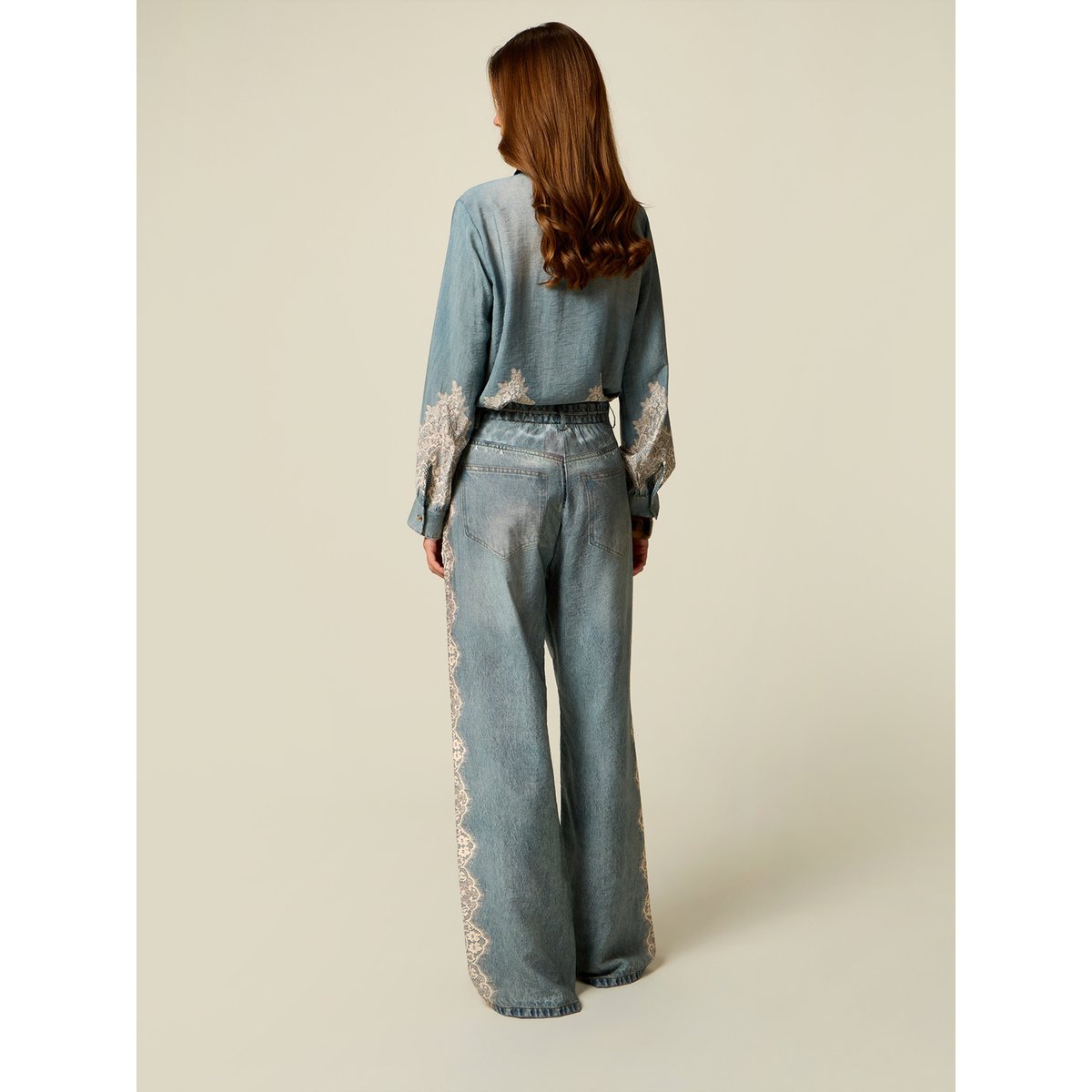 Pantalon palazzo avec dentelle light - blue, OLTRE