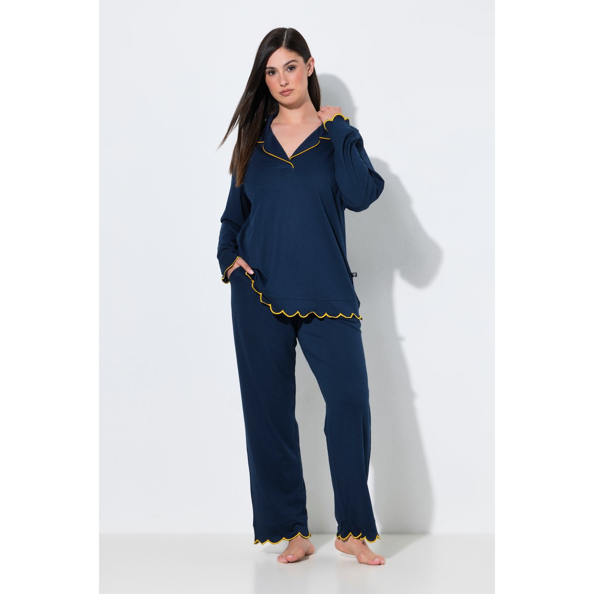 Pyjama en modal mélangé, passepoil fantaisie bleu nuit, ULLA POPKEN