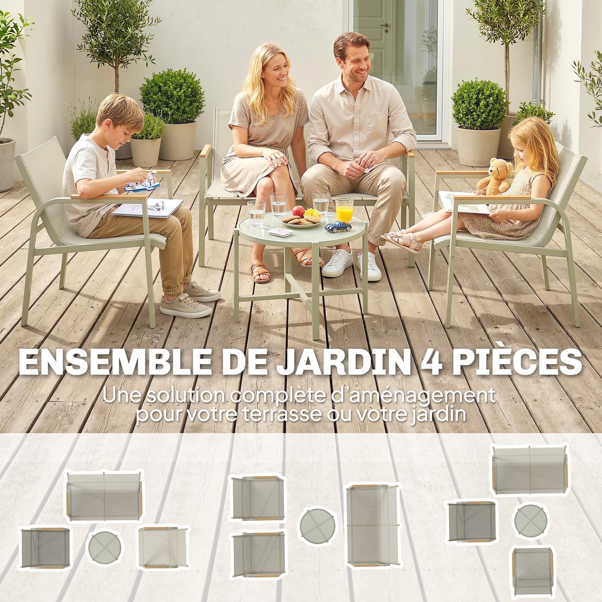 Ensemble de canapés de jardin Métal Vert vert, OUTSUNNY