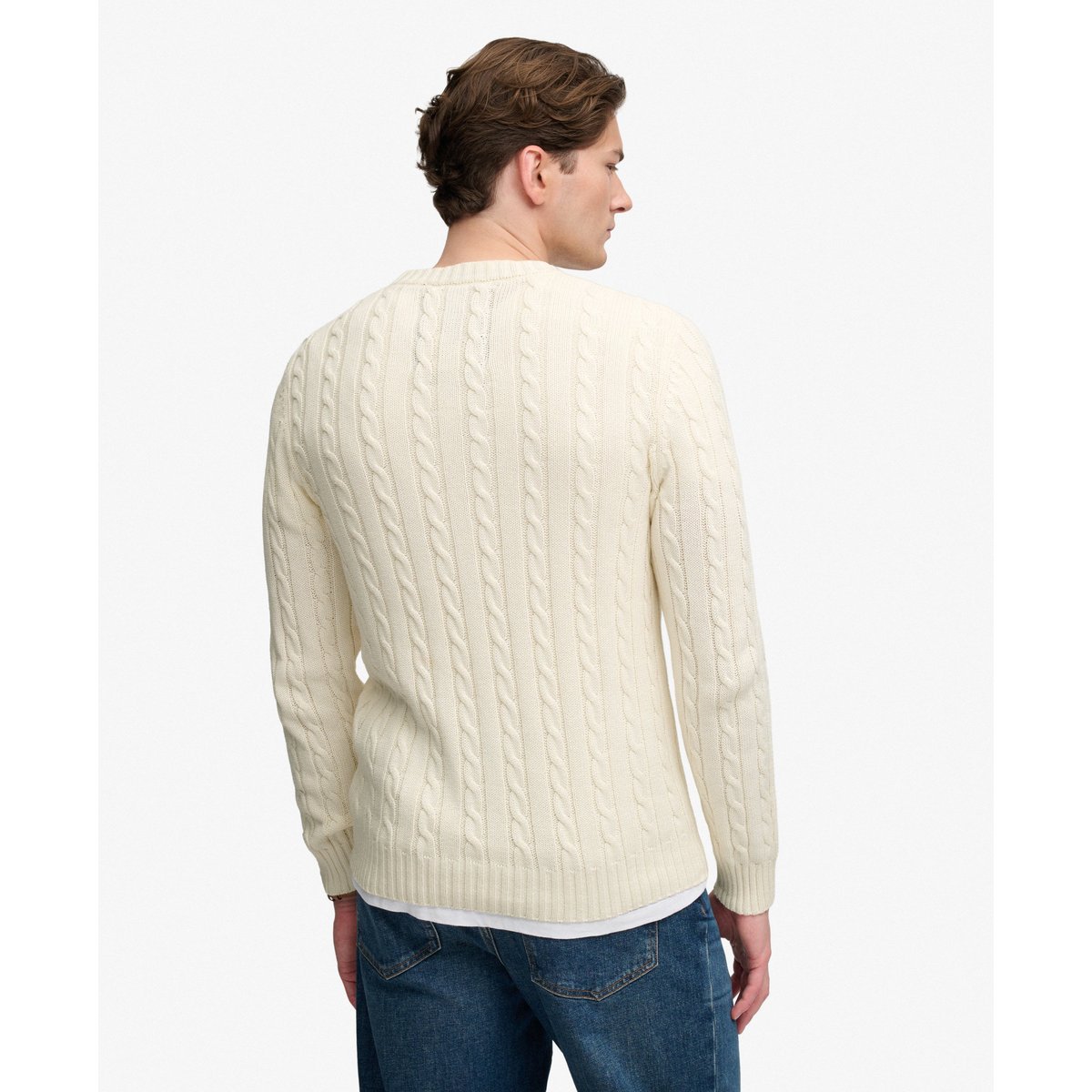Pull Cable Knit Col Rond Coupe Décontractée écru, SUPERDRY