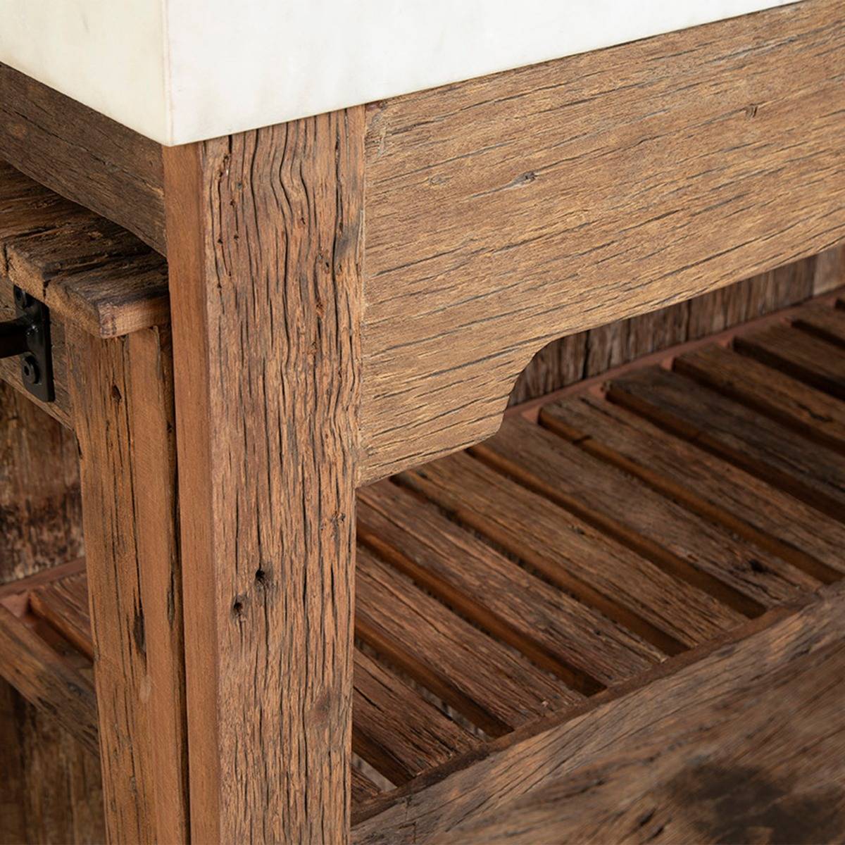 Ilot avec table extensible en bois recyclé et en marbre CAPUCINE bois foncé, MADE IN MEUBLES