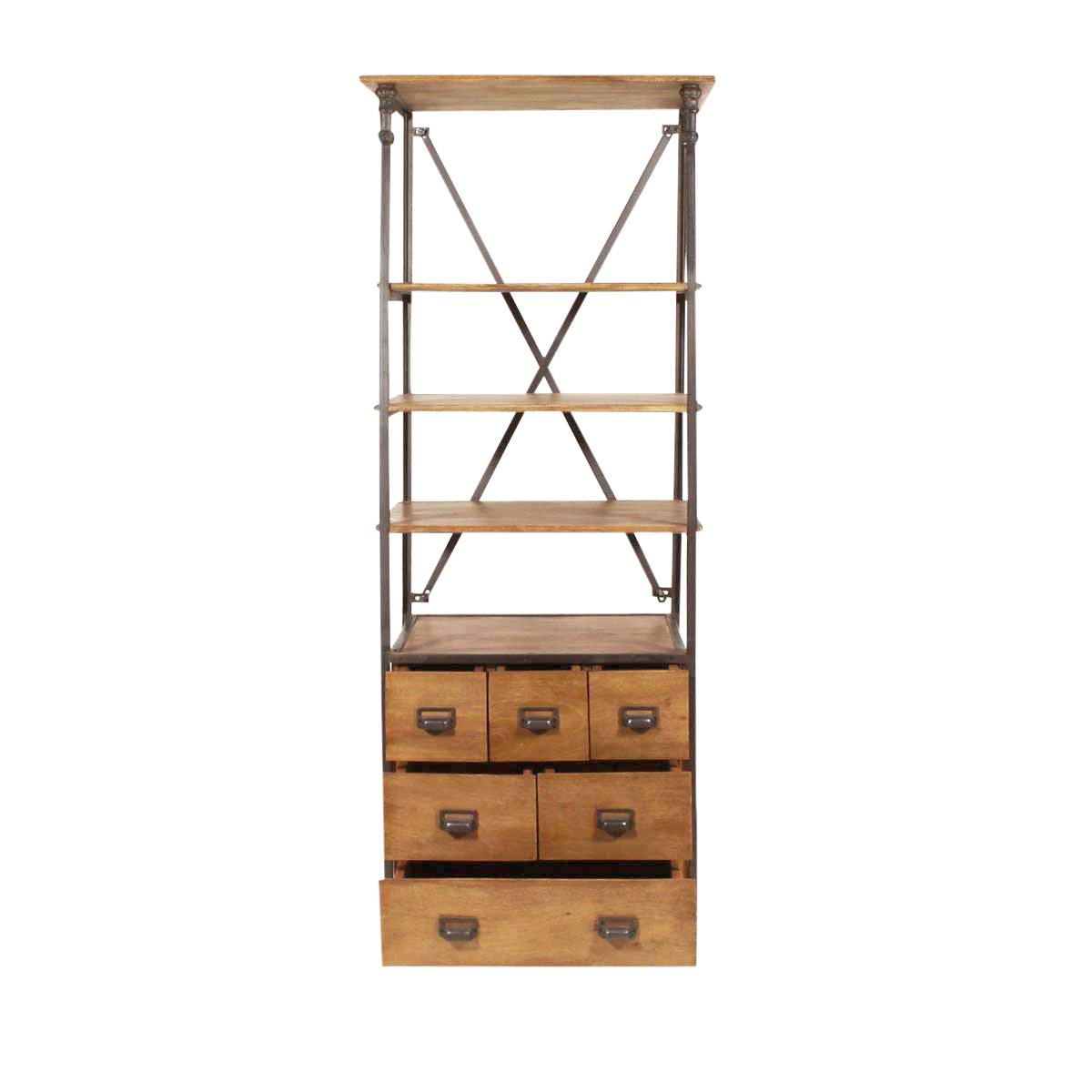 Petite bibliothèque en métal et bois de manguier  MARCEL bois clair, MADE IN MEUBLES 