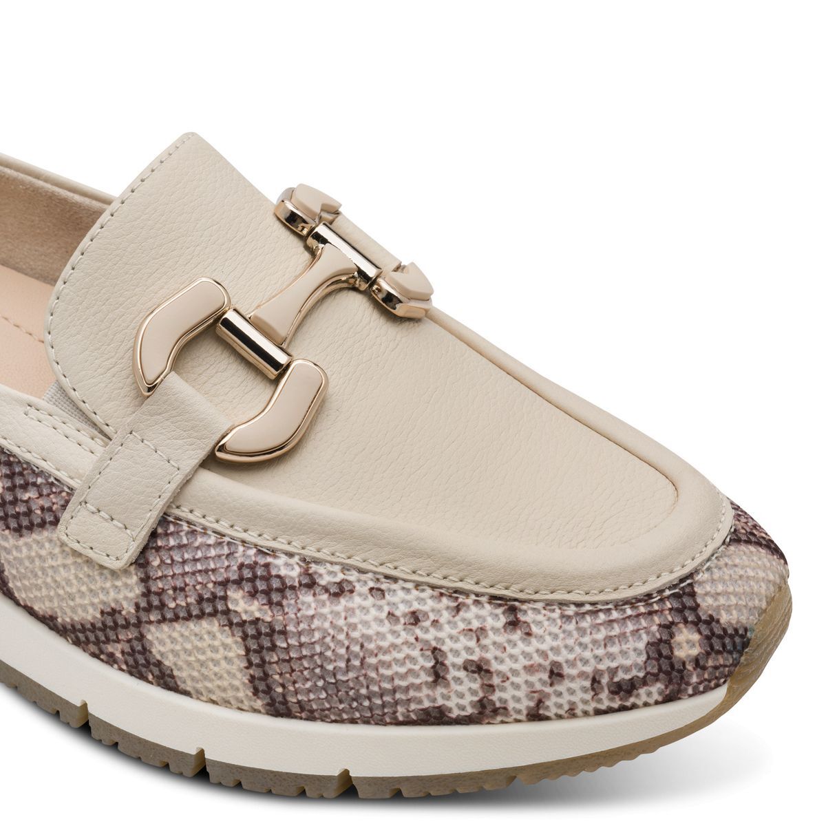 Slipper en cuir beige ivoire croco, TAMARIS
