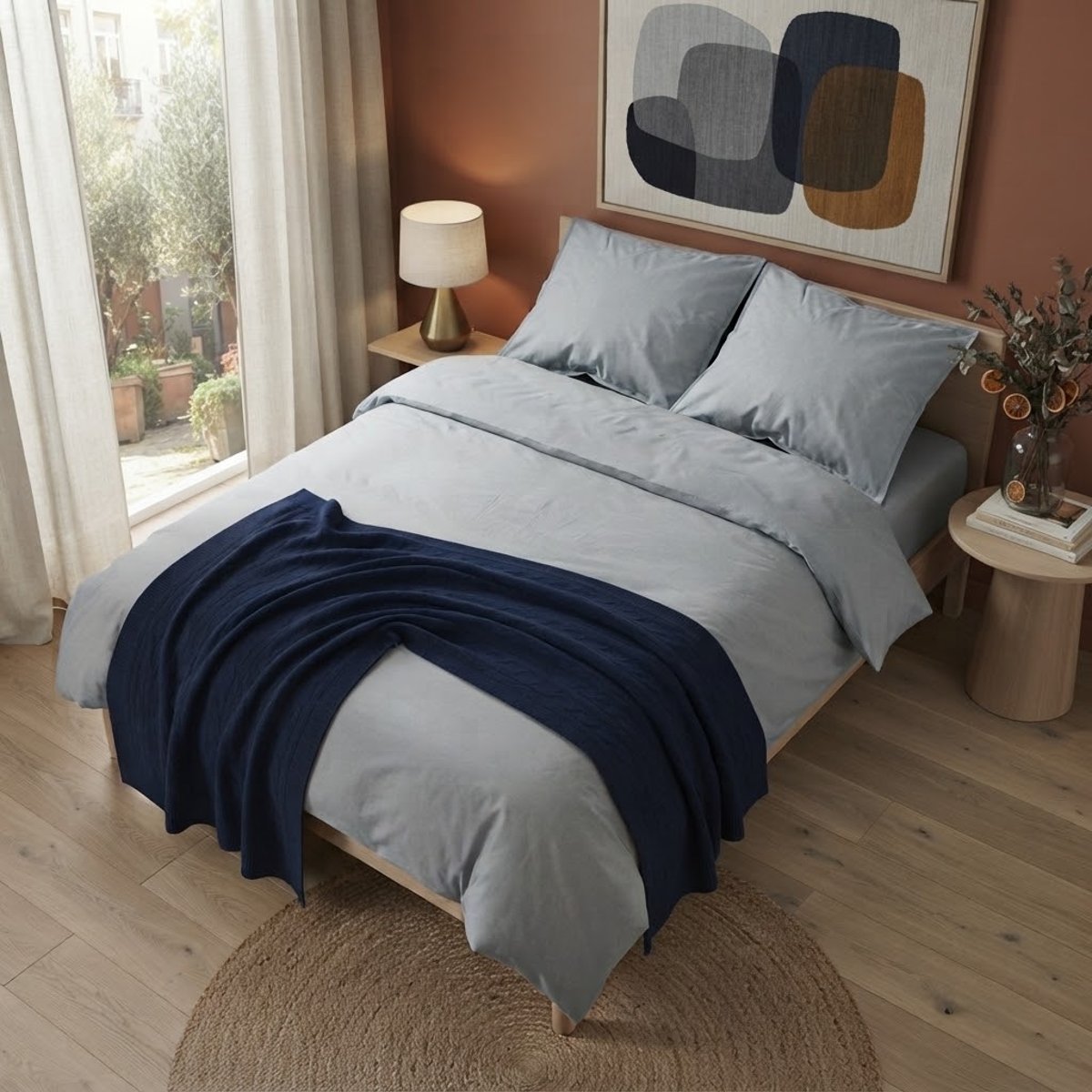 Housse de couette en coton Bien être gris, EDEN