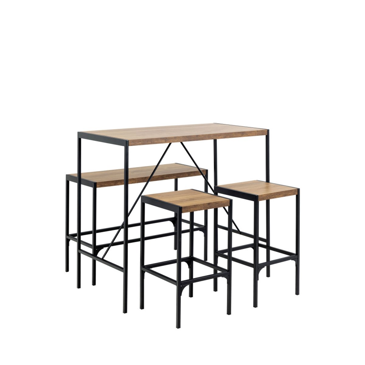 Ensemble table de bar pour 4 personnes en bois et métal H105cm- SKAL bois clair, DRAWER