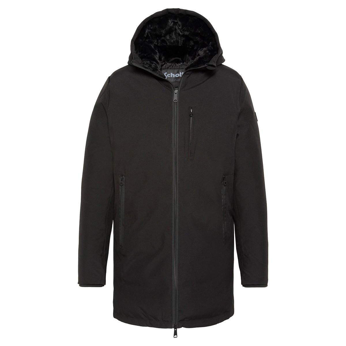 Manteau long à capuche noir, SCHOTT