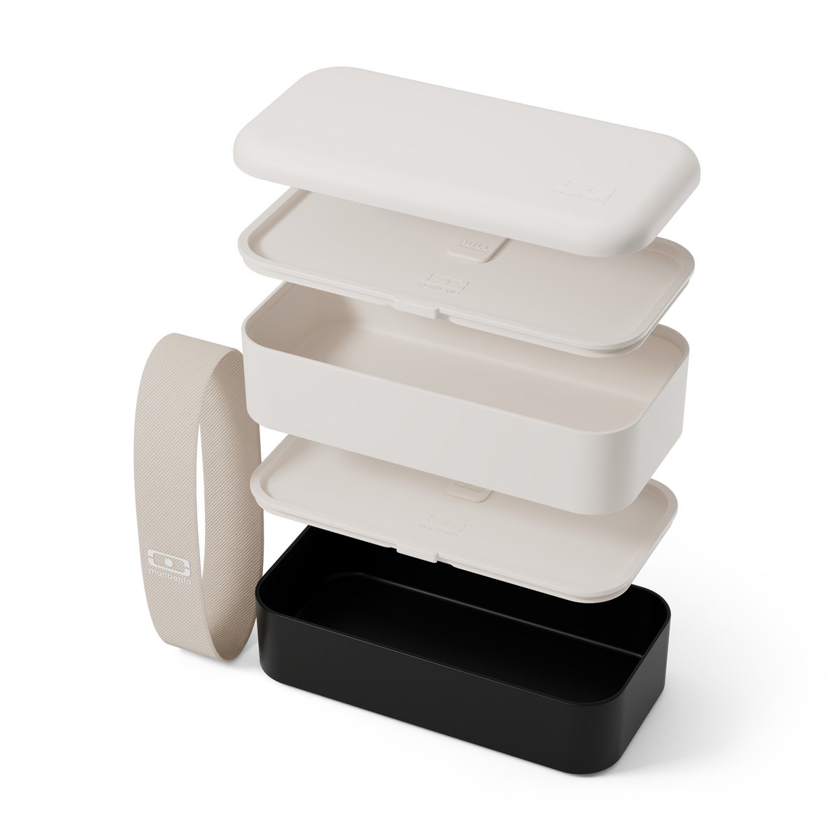 Set repas lunch box 2 étages 1L avec accessoires beige/noir, MONBENTO