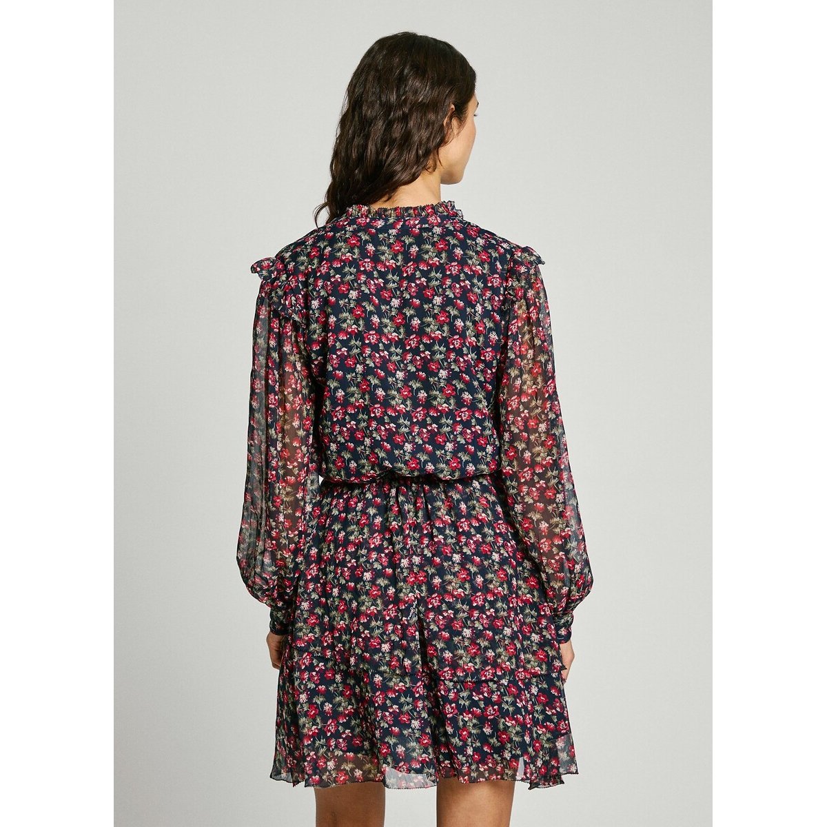 Robe manches longues en voile OLIVE imprimé fond marine, PEPE JEANS