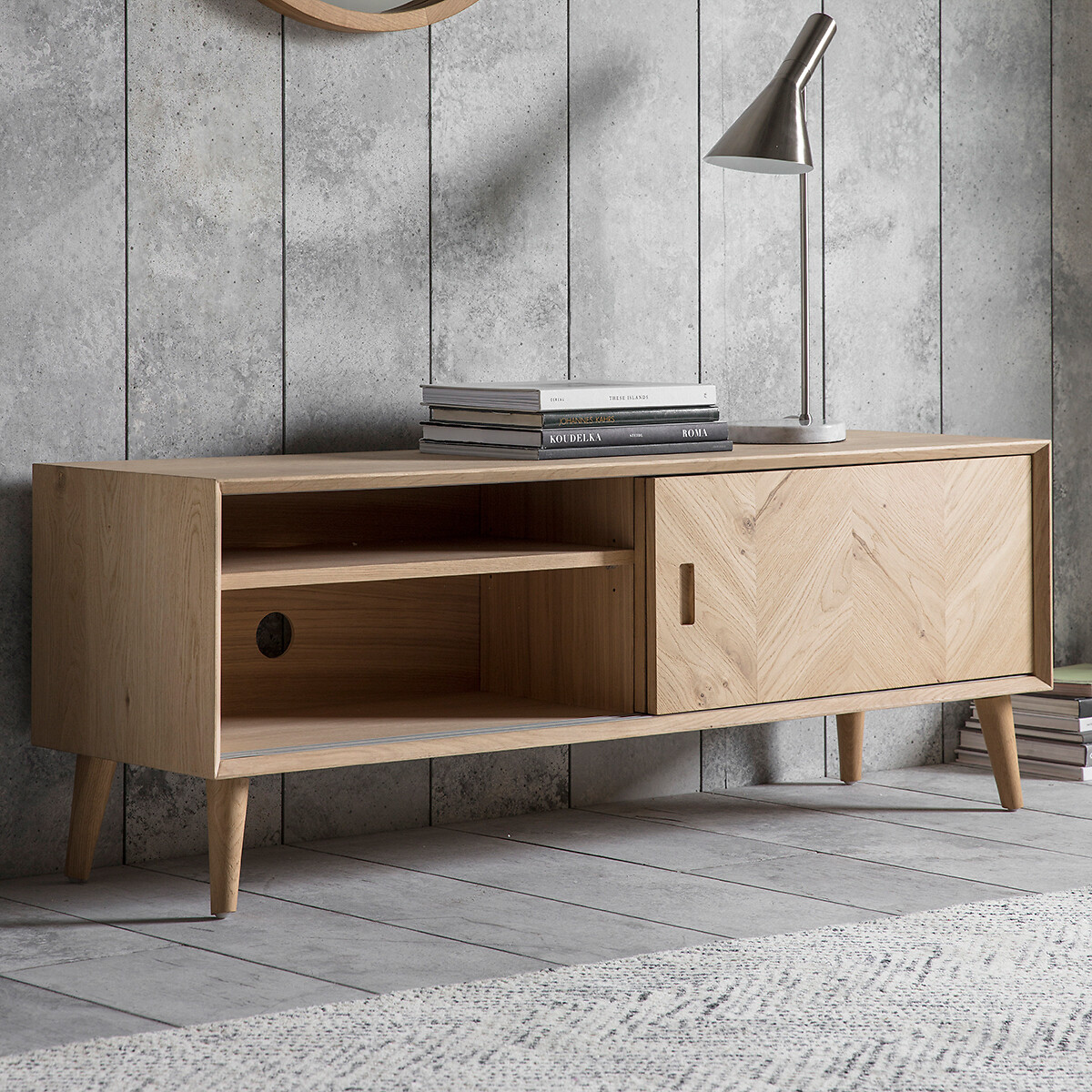 Dhule Herringbone Oak TV Unit light wood, ÉDITÉ