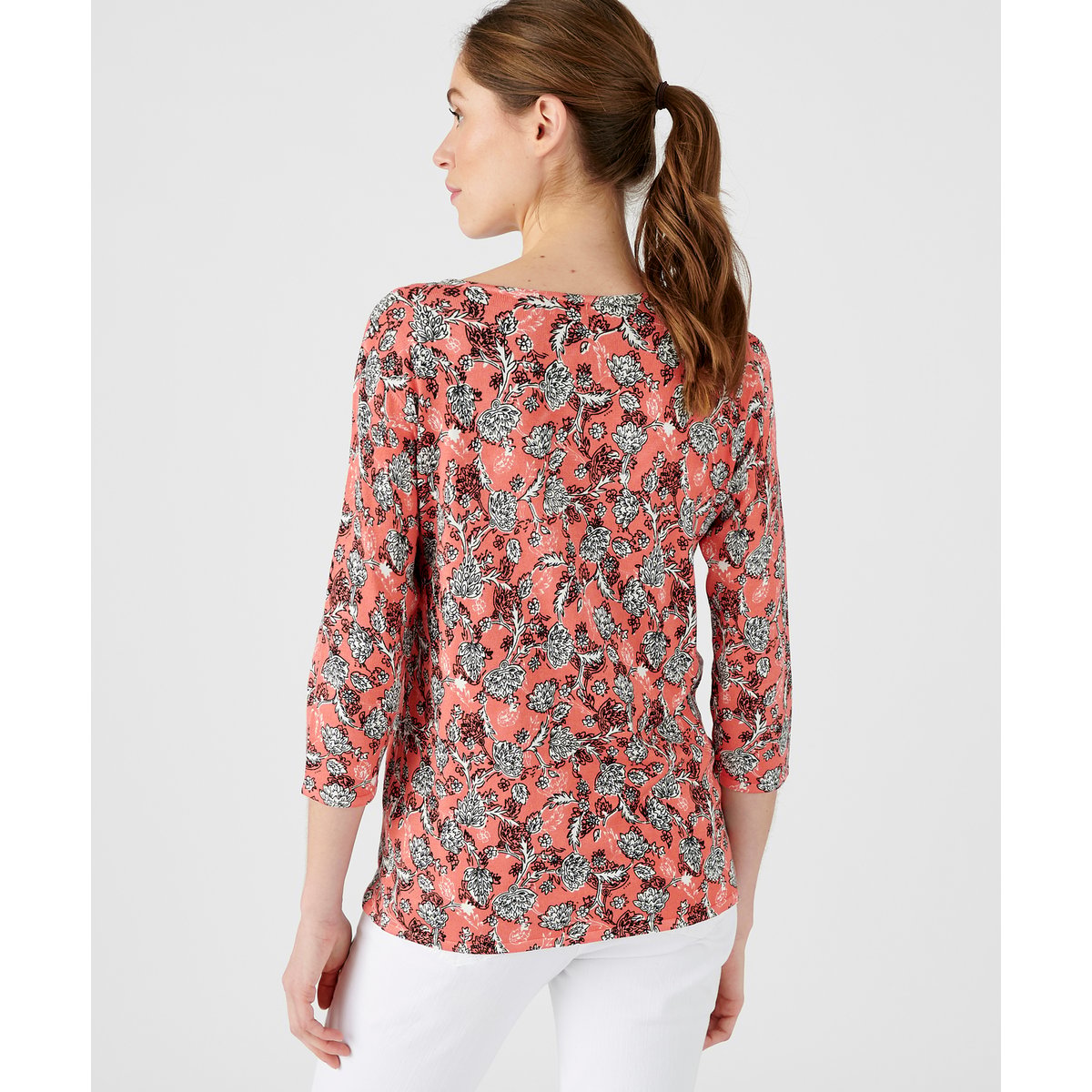 Pull maille fine manches 3/4 rose floral, DAMART