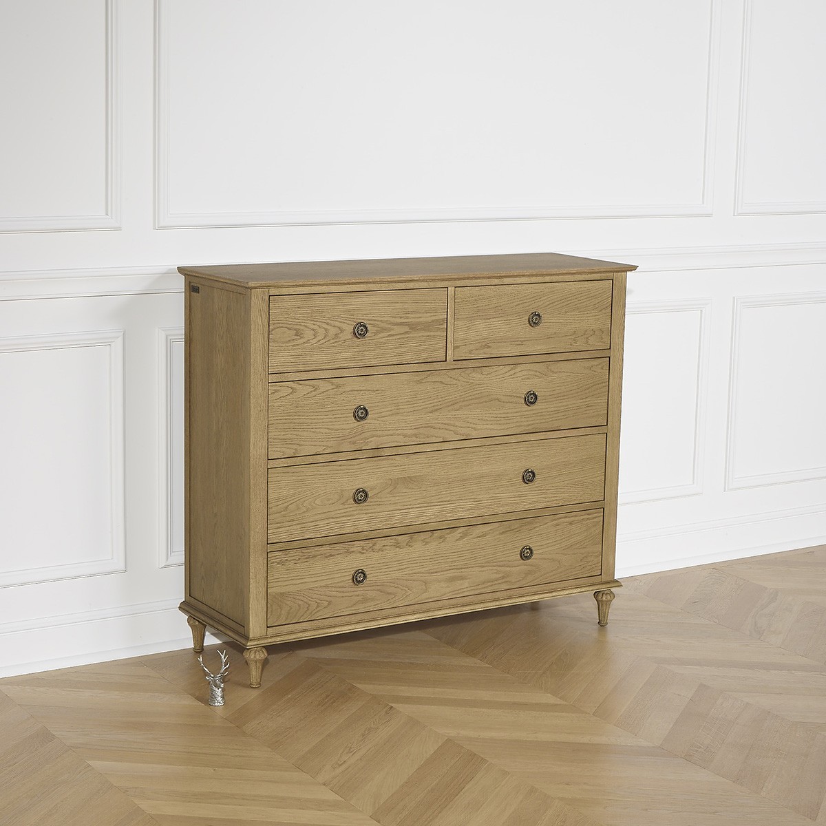 Commode style shabby chic en chêne, 5 tiroirs OLIVIA marron, ROBIN DES BOIS