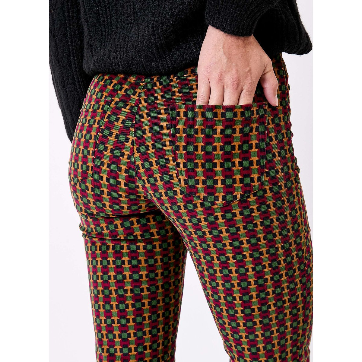 Pantalon flare velours imprimé côtelé LULU vert signal lulu, PRINCESSE NOMADE