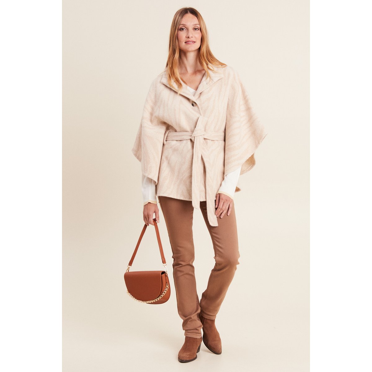 Cape boutonnée et ceinturée beige, BREAL