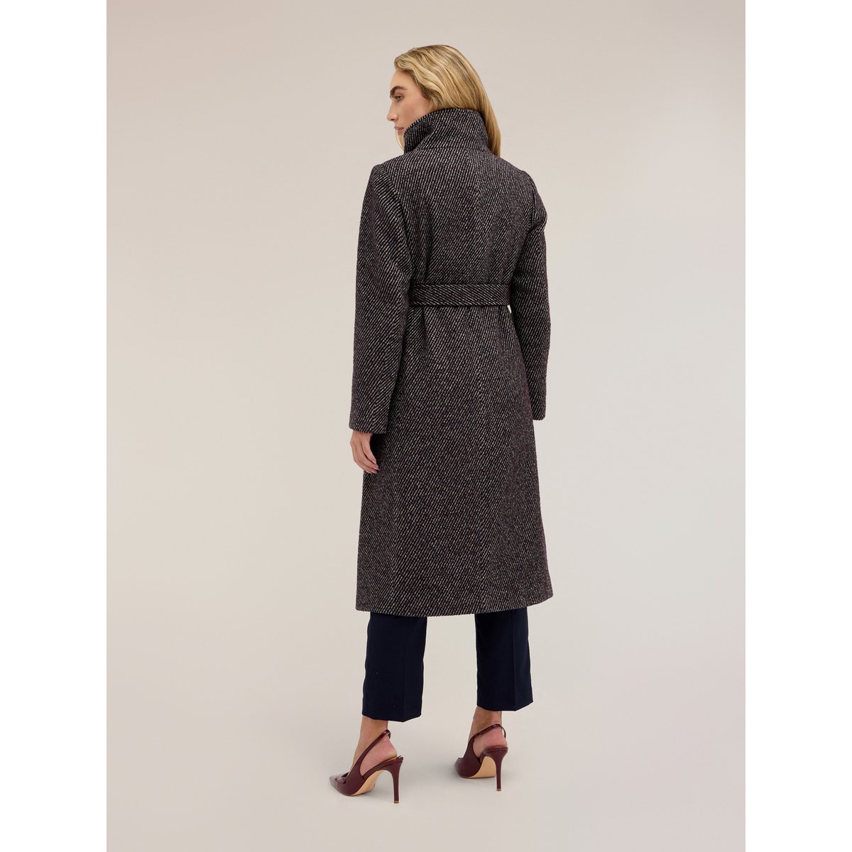 Manteau ceinturé à col montant gris, MOTIVI