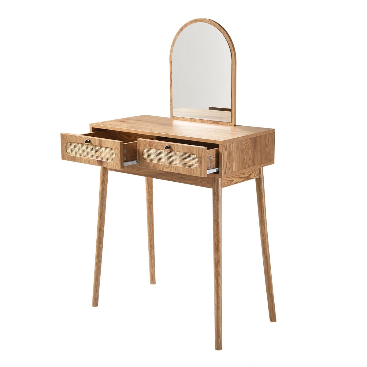 Coiffeuse miroir et 2 tiroirs en rotin ALIA bois clair, CALICOSY