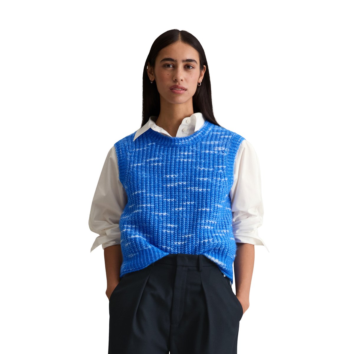 Pull-over loose en doux mélange de laine vierge bleu moyen, MARC O’POLO DENIM