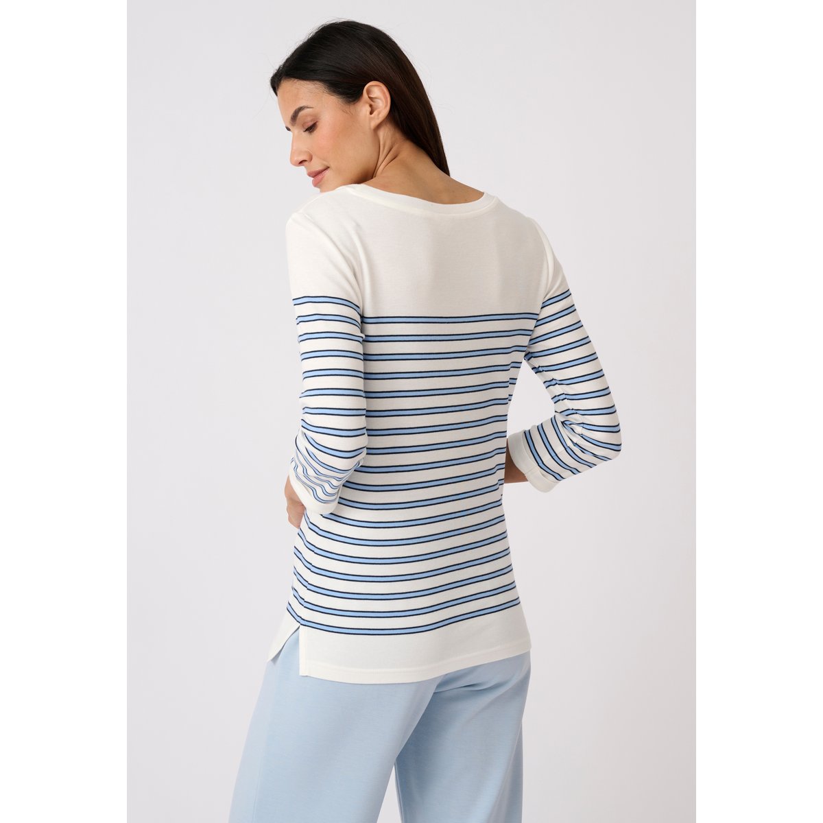 T-shirt marinière en mélange coton et modal bleu rayé, DAMART