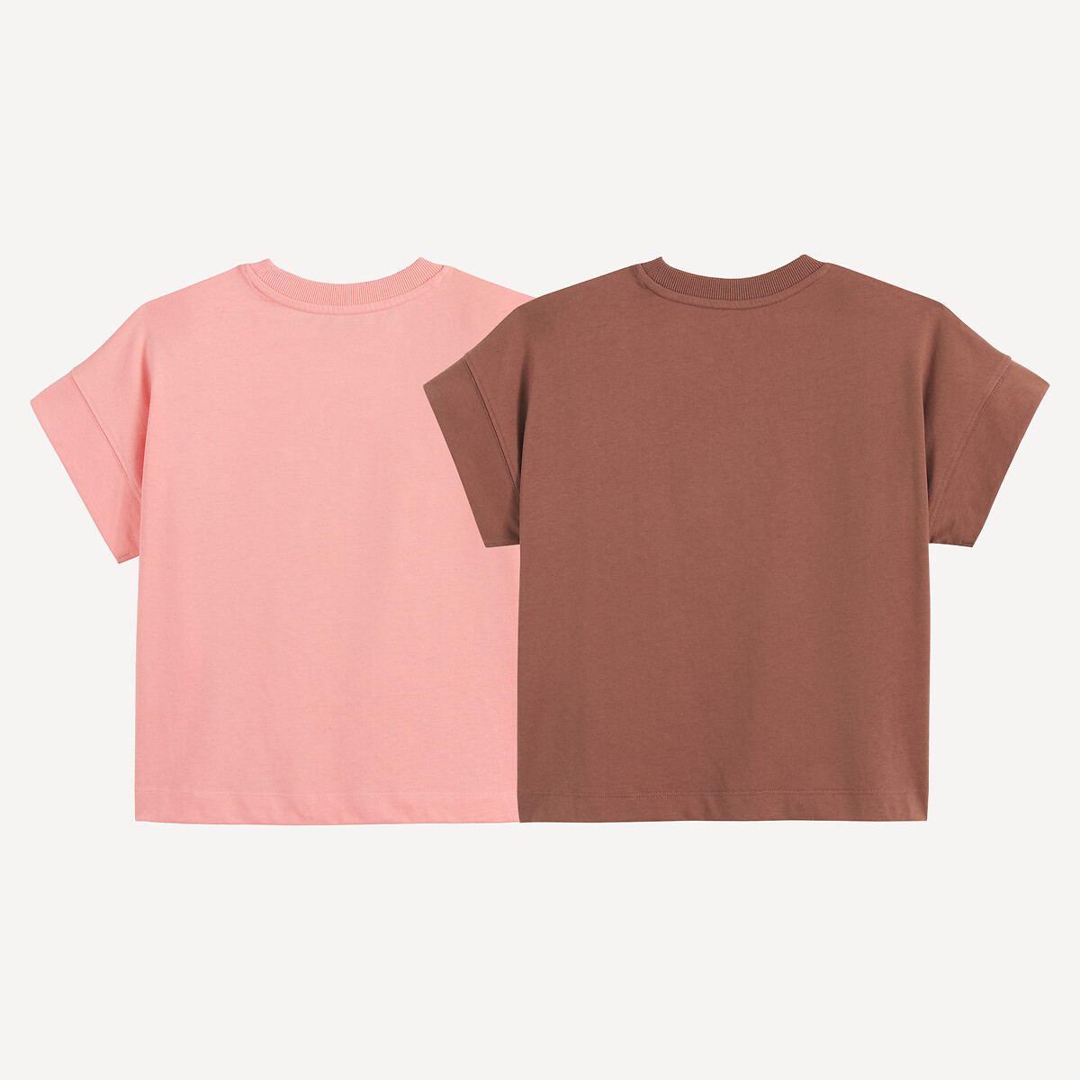 Lot de 2 T-shirts col rond, à manches courtes marron + corail, LA REDOUTE COLLECTIONS