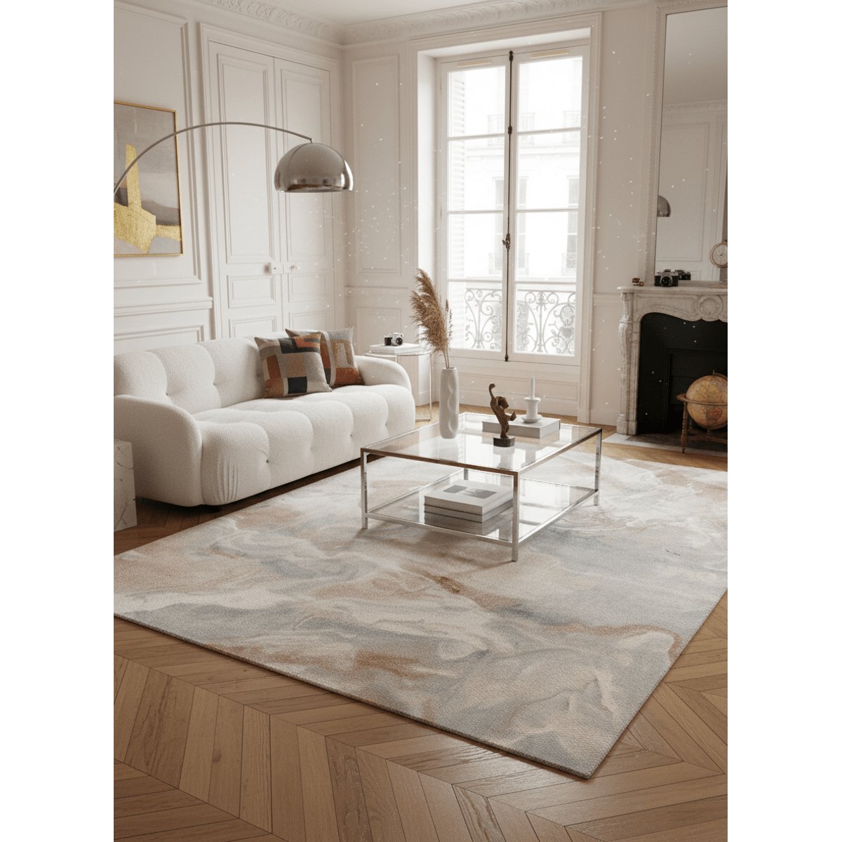 Tapis abstrait en fibres recyclées CARRARE palette colorée, AFK LIVING