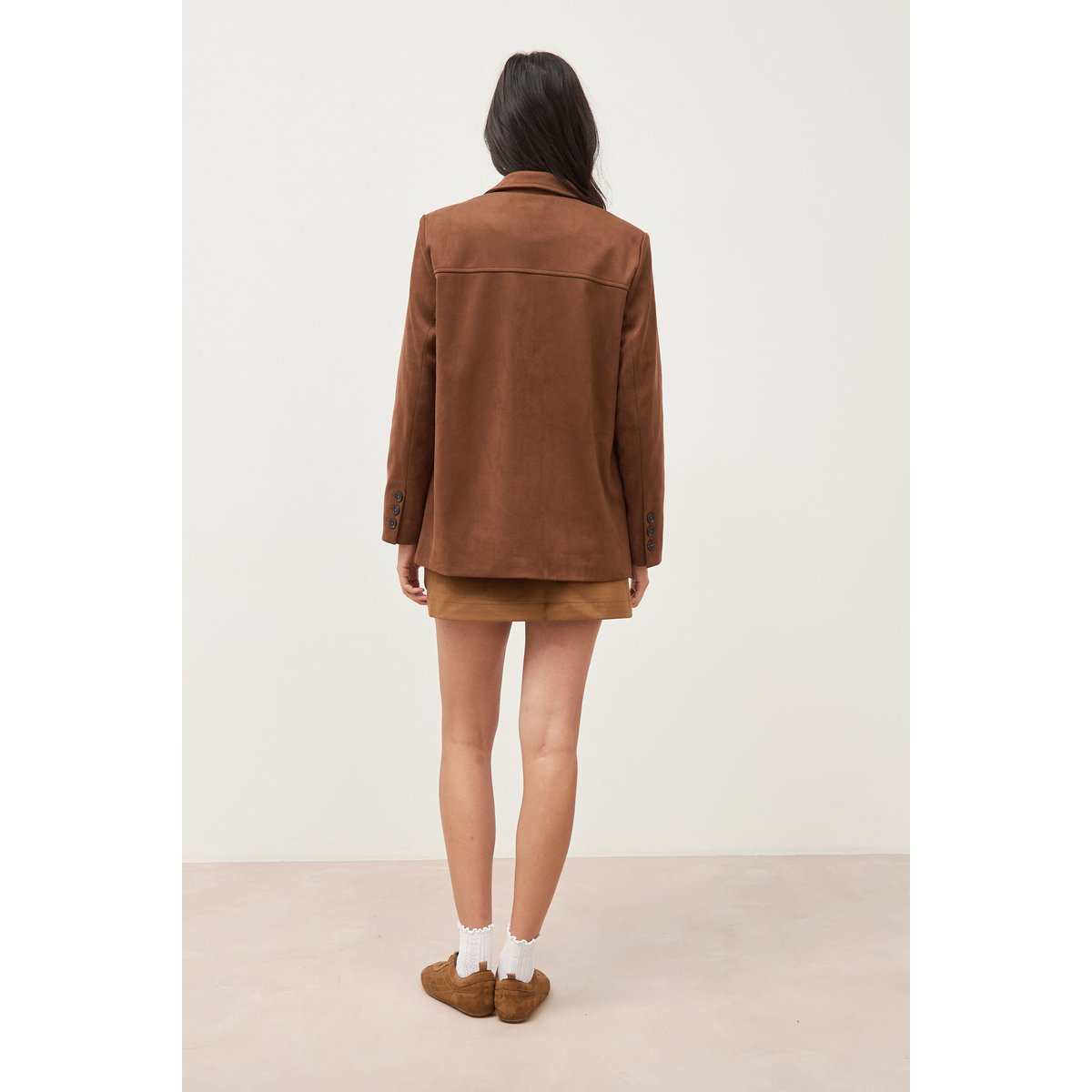 Blazer col tailleur manches longues marron foncé, BONOBO