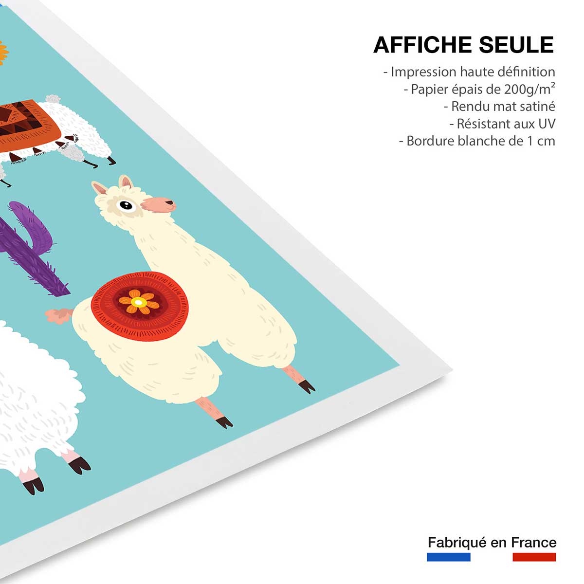 Affiche enfant lamas cartoon alpaga affiche seule, HEXOA