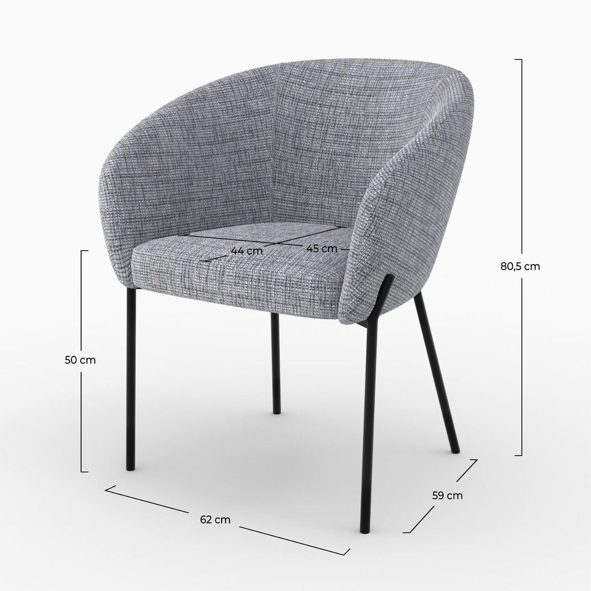 Chaise en tissu - ANDY gris chiné, MAISON PAVANE