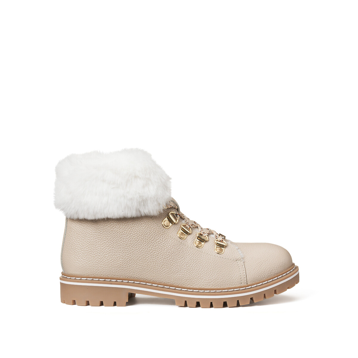 Botas tipo montanha, em pele, com forro, Lacen bege, LES TROPEZIENNES PAR M.BELARBI