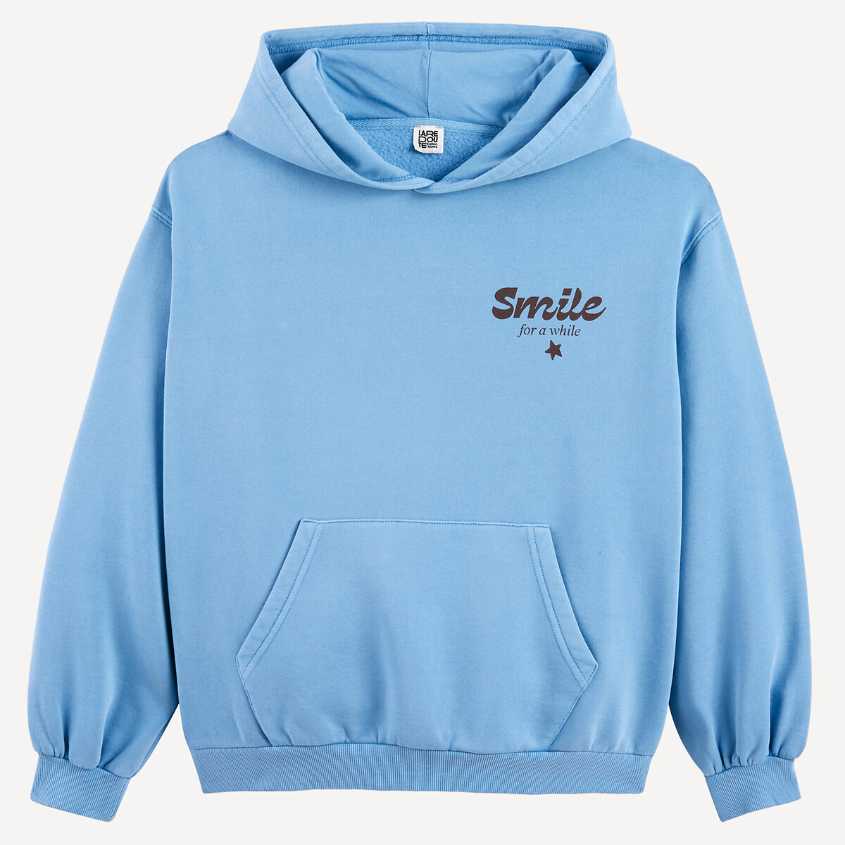 Fleece Hoodie with Slogan On Front and Back sky blue, LA REDOUTE COLLECTIONS