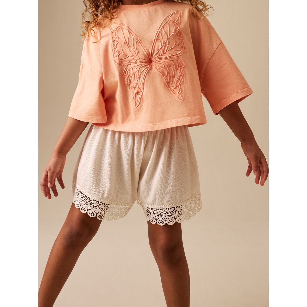 Ensemble t-shirt et short texturé papillon orange/crème, NEXT