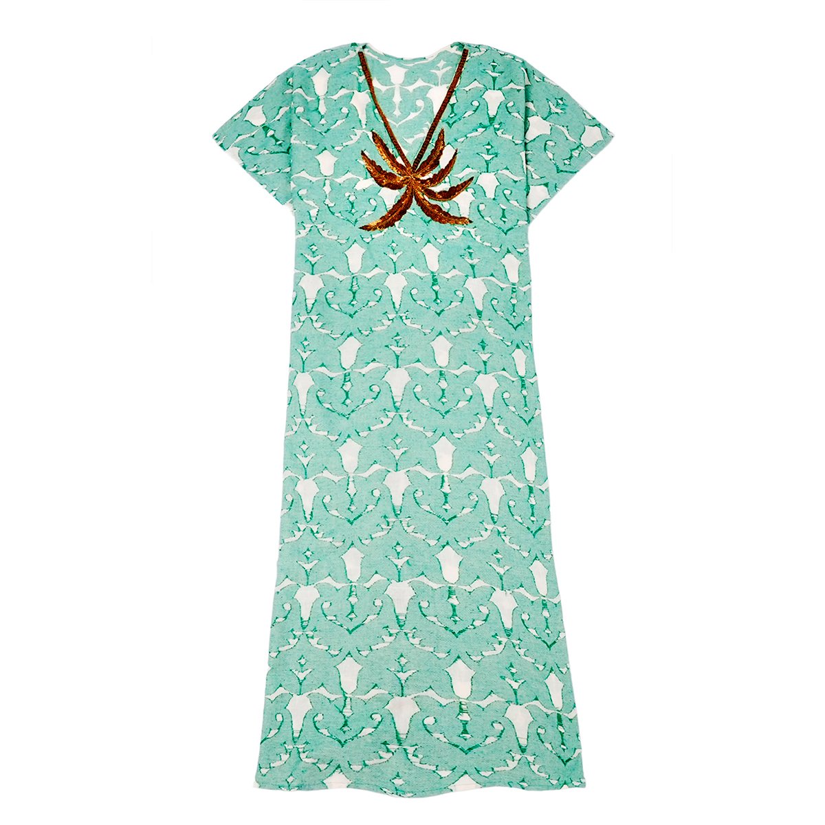 Robe longue brodée en coton et perles IVANE vert, WILD