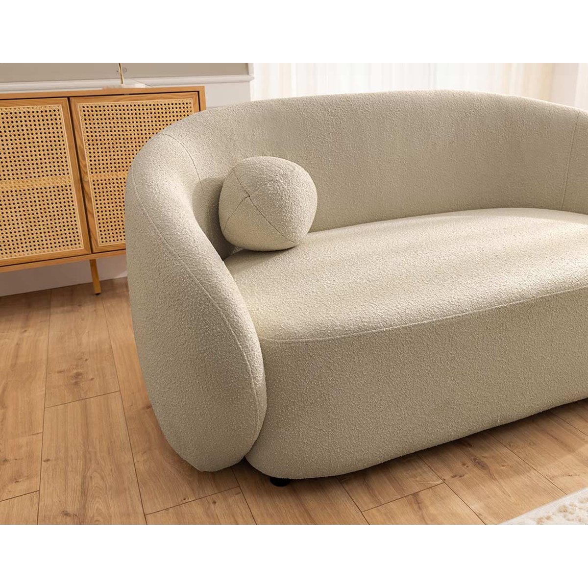 Flore - Canapé droit 2 places en tissu bouclette taupe, LISA DESIGN