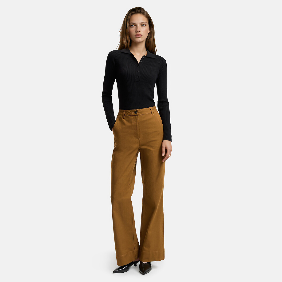 Viscose Blend Polo Jumper black, LA REDOUTE COLLECTIONS