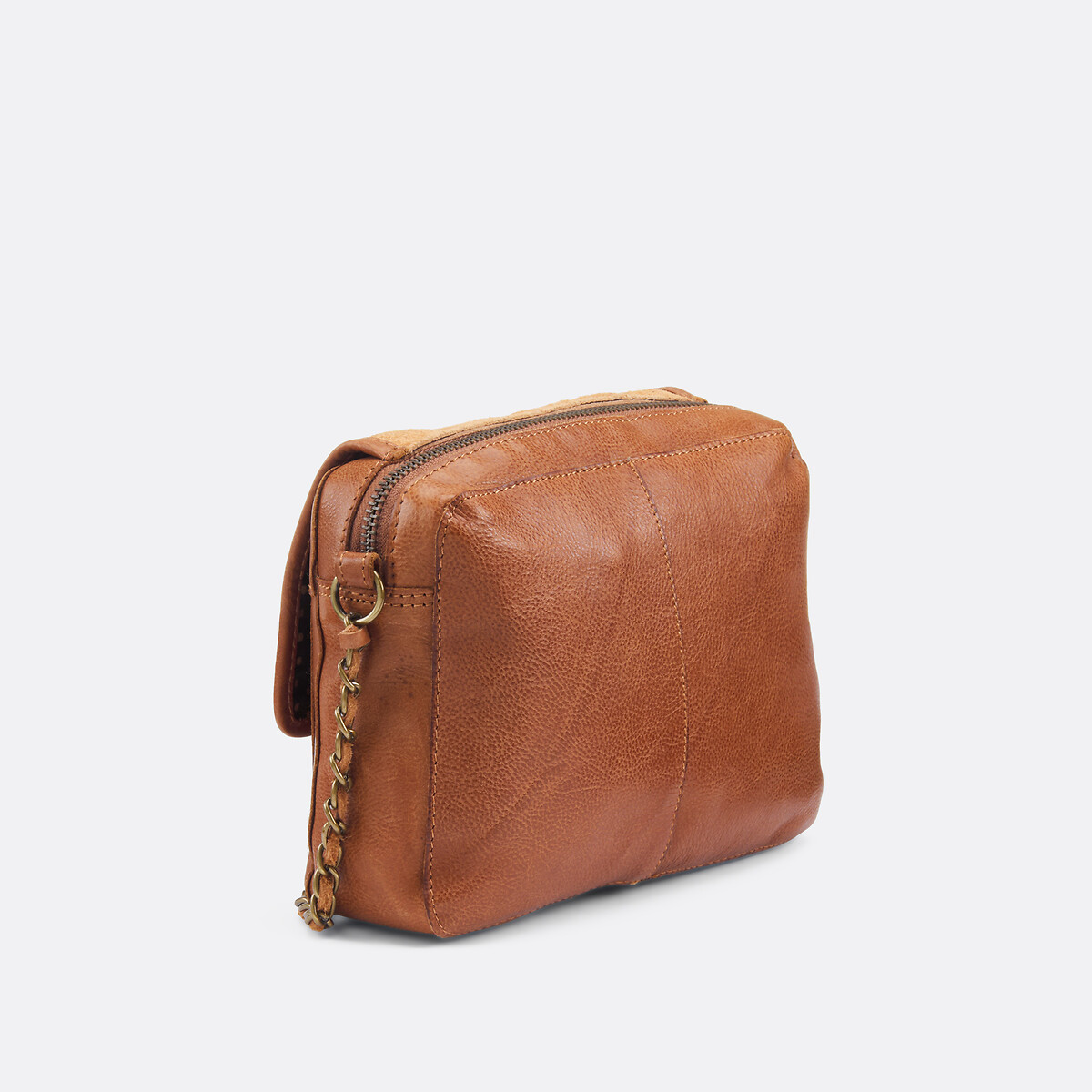 Sac bandoulière en cuir suède Bea cognac, PIECES